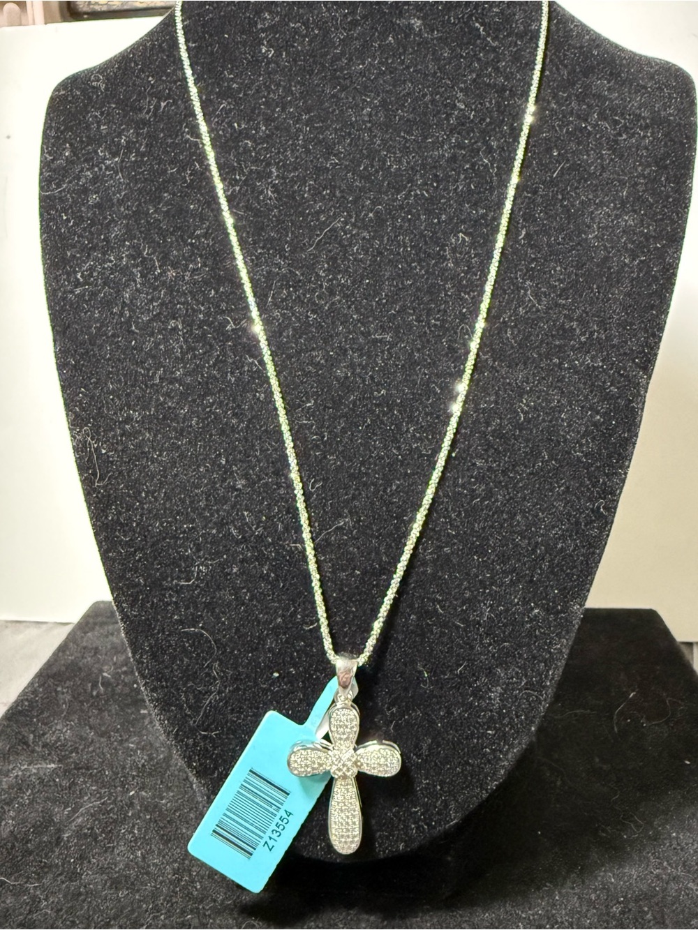 New Sterling Silver Moissanite Cross Necklace